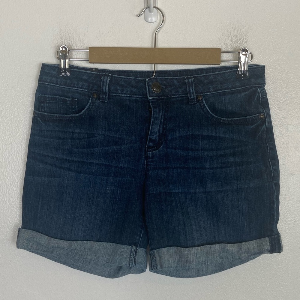 LC Lauren Conrad Women's Denim Shorts‎ Size 8 Stretch Cut-Off Roll Tab Hem Blue